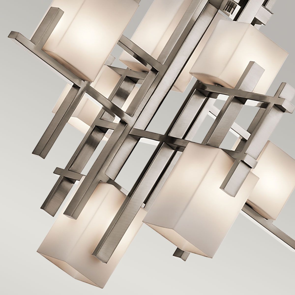 Modern Urban Elegance: Nickel Art Deco 7-Light Cluster Chandelier