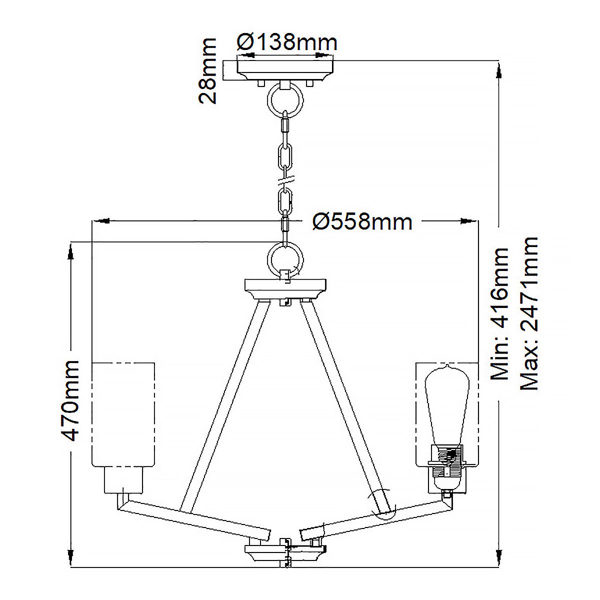 Deryn 3-Light Modern Brass Chandelier with Seeded Glass