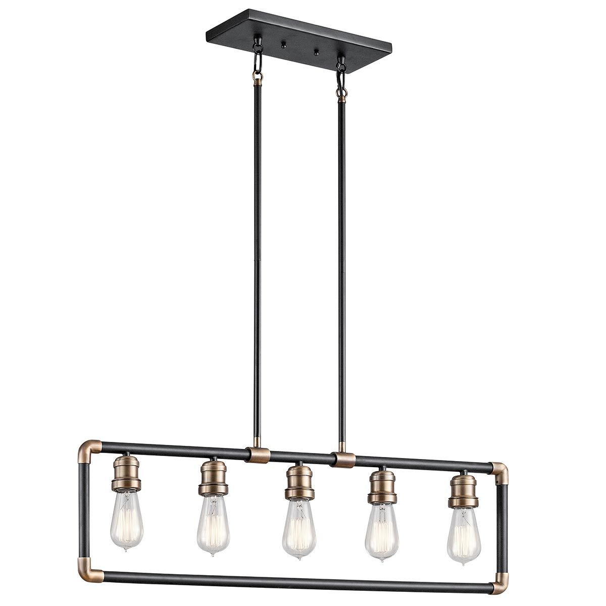 Imahn Industrial Chic 5-Light Linear Chandelier in Black and Brass