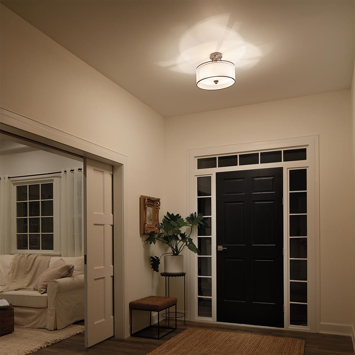 Lacey Mission Bronze Drum Shade Semi-Flush Ceiling Light