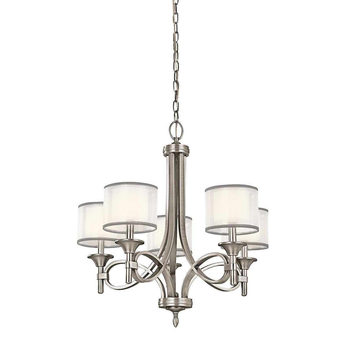Lacey 5-Light Chandelier in Antique Pewter with Dual Organza Shades