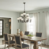 Elegant Lacey Bronze 9-Light Chandelier with Candle-Style Shades