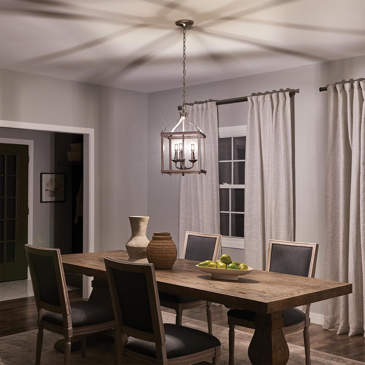 Larkin Vintage Victorian Tri-Bulb Nickel Pendant Lantern