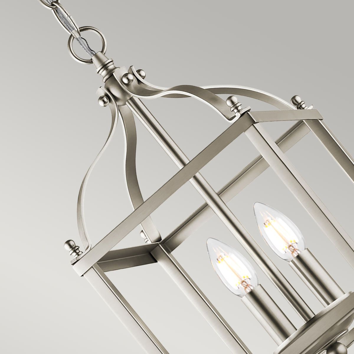 Vintage Victorian Larkin Dual-Bulb Brushed Nickel Pendant Chandelier