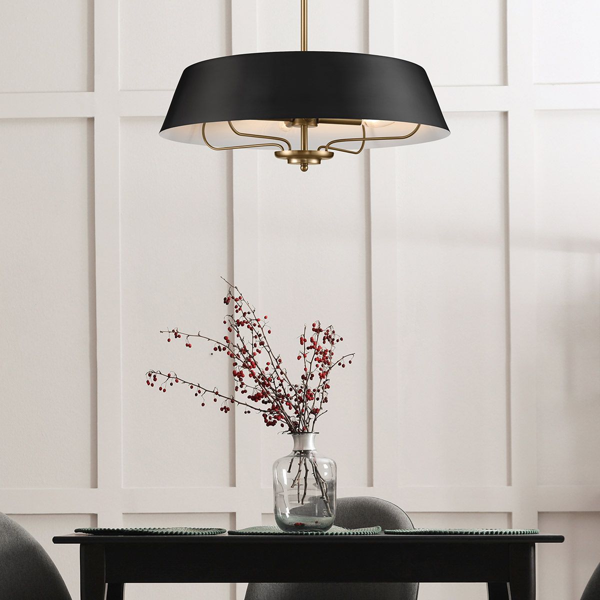 Luella 4lt Duo-Mount Pendant Black & Brass