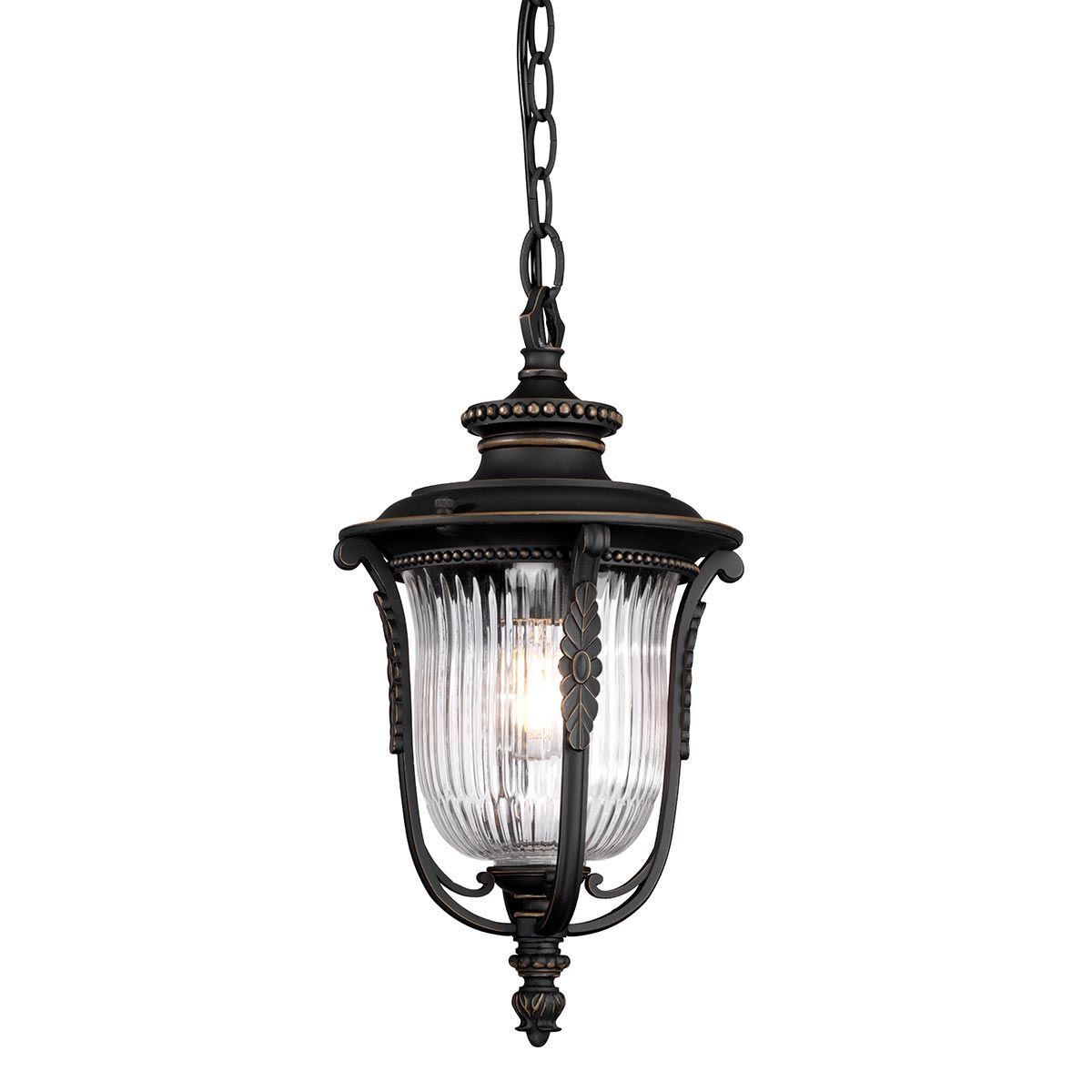 Luverne French Victorian Bronze Lantern with Ribbed Glass