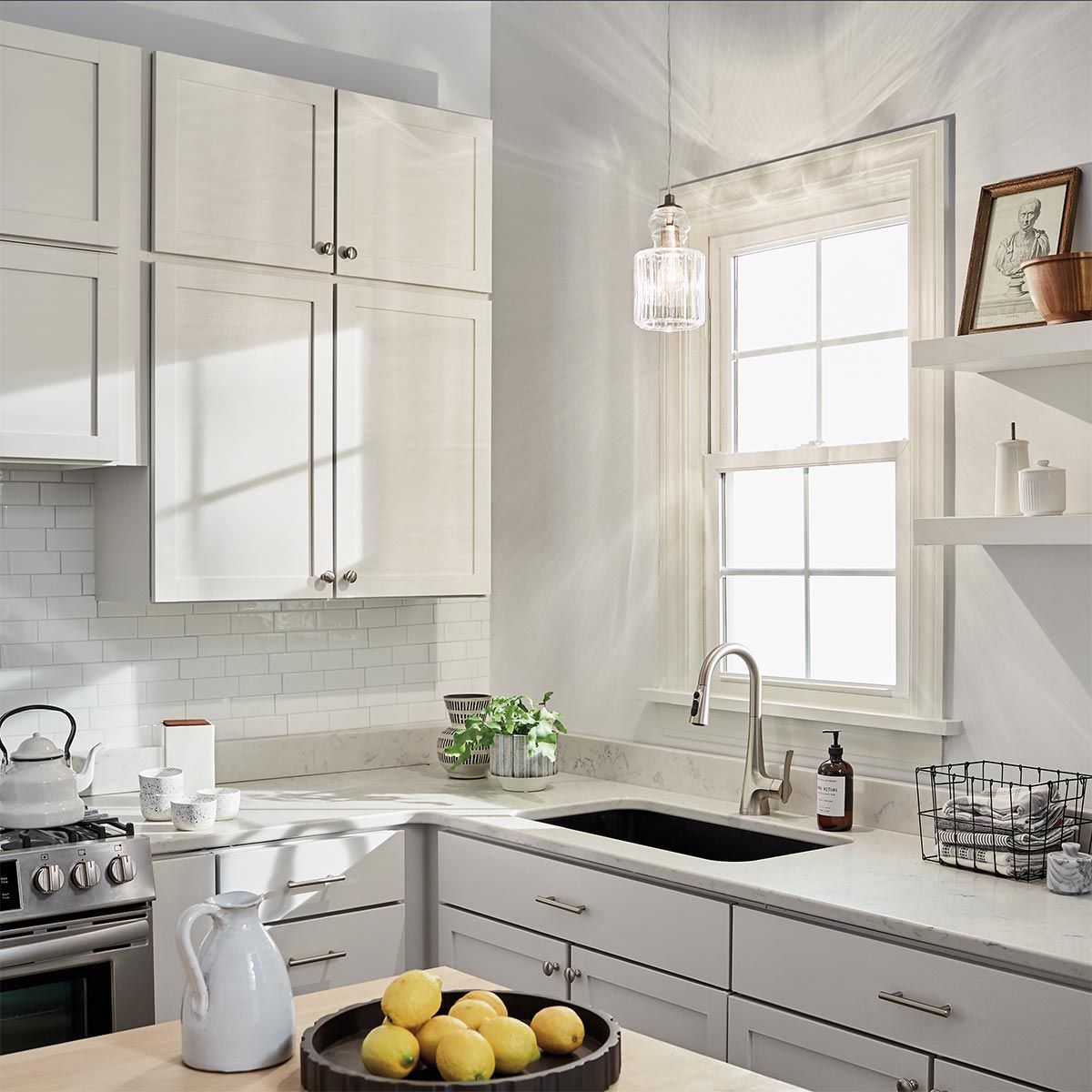 Riviera Vintage-Inspired Brushed Nickel Glass Pendant Light