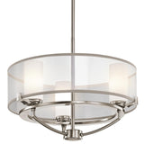 Saldana Pewter Triple Light Drum Pendant with Shimmering Organza Shade