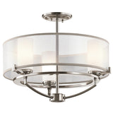 Saldana Pewter Triple Light Drum Pendant with Shimmering Organza Shade