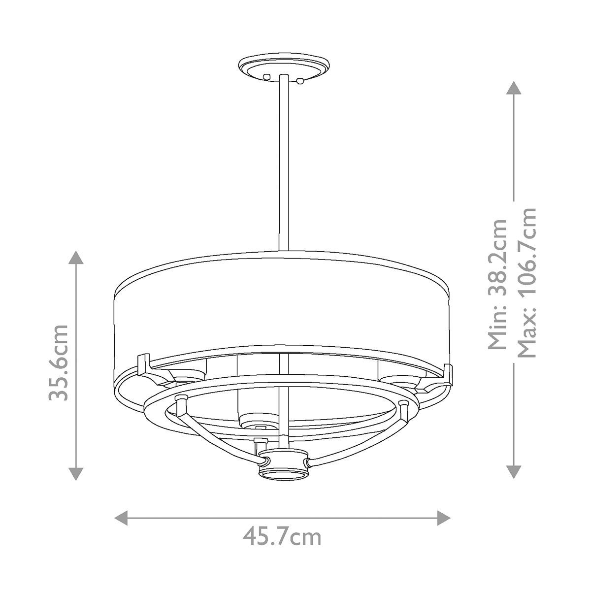 Saldana Pewter Triple Light Drum Pendant with Shimmering Organza Shade