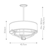 Saldana Pewter Triple Light Drum Pendant with Shimmering Organza Shade