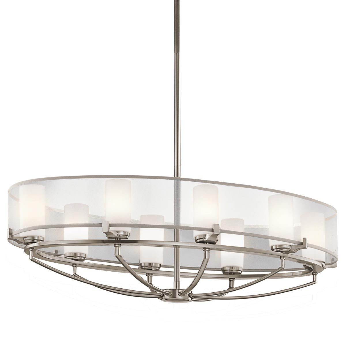 Saldana Classic Pewter 8-Light Drum Pendant Chandelier with White Organza Shades