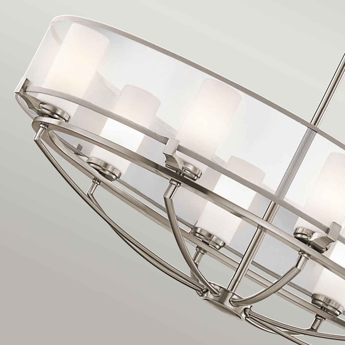Saldana Classic Pewter 8-Light Drum Pendant Chandelier with White Organza Shades
