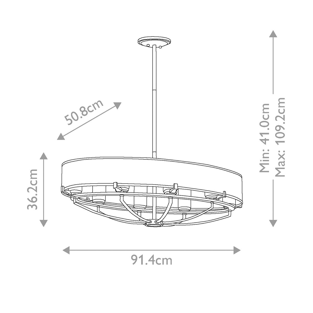 Saldana Classic Pewter 8-Light Drum Pendant Chandelier with White Organza Shades