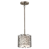 Silver Coral Inspired Pewter Pendant Light with Etched Glass Shade
