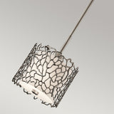 Silver Coral Inspired Pewter Pendant Light with Etched Glass Shade