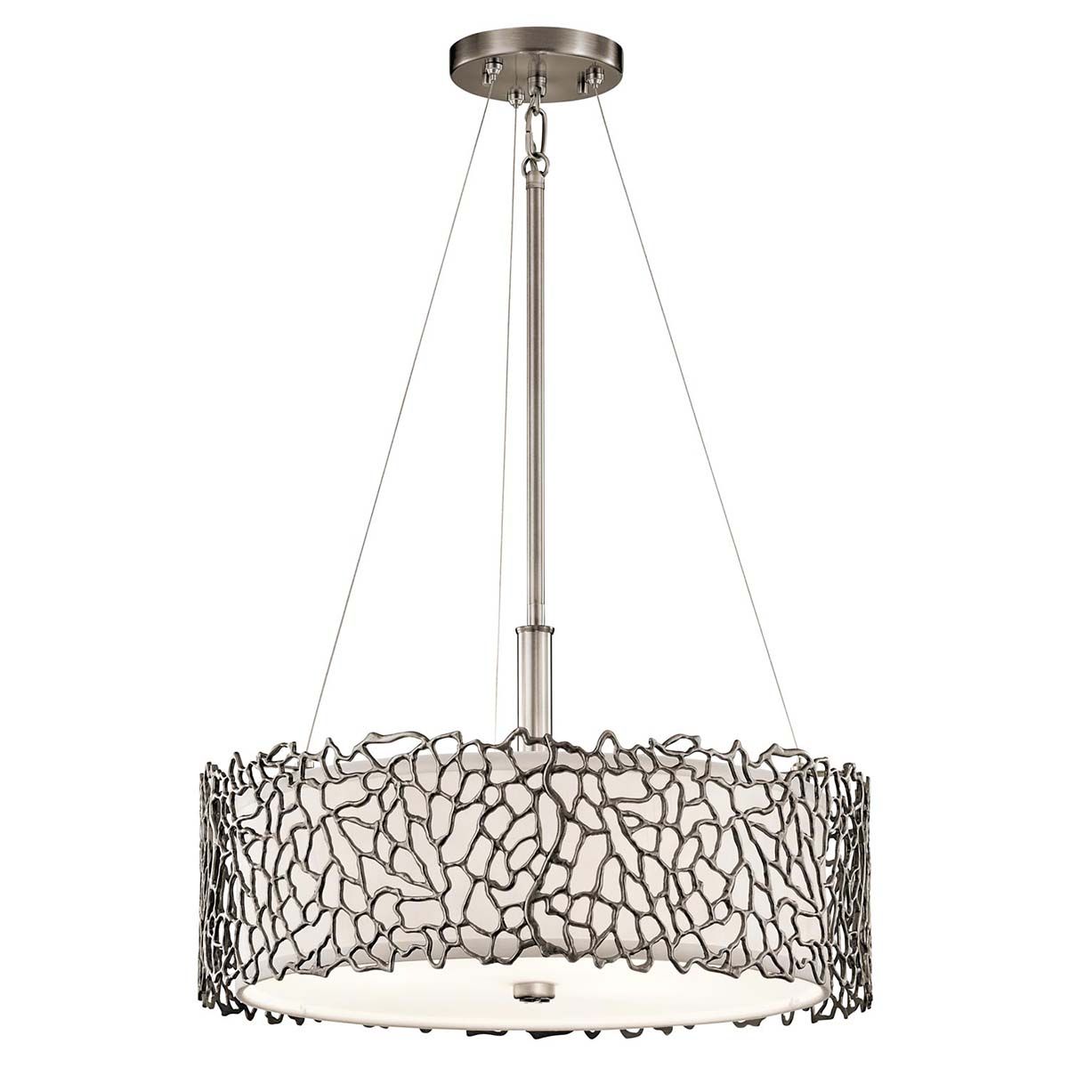 Classic Pewter Coral-Inspired Pendant Light with White Glass Diffuser