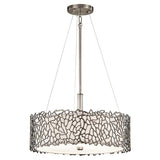 Classic Pewter Coral-Inspired Pendant Light with White Glass Diffuser