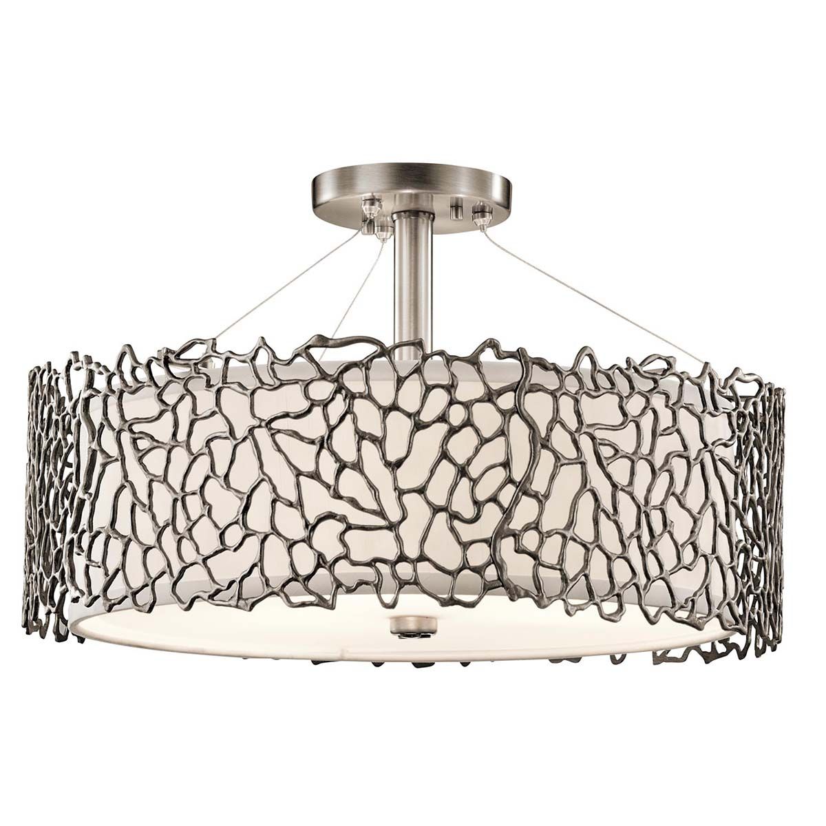Classic Pewter Coral-Inspired Pendant Light with White Glass Diffuser