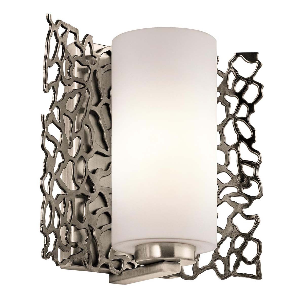 Elegant Pewter Coral Wall Sconce with White Glass Shade