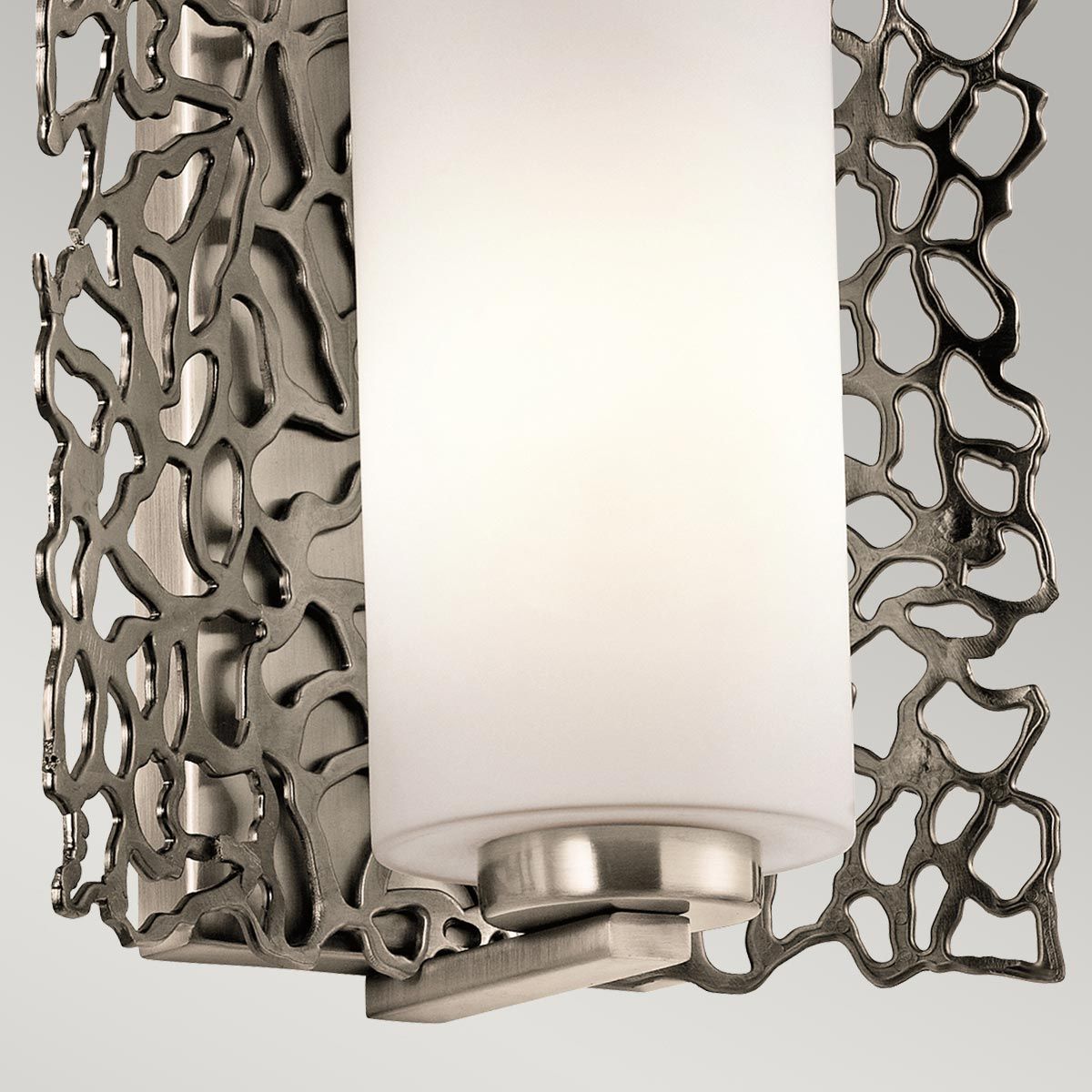 Elegant Pewter Coral Wall Sconce with White Glass Shade