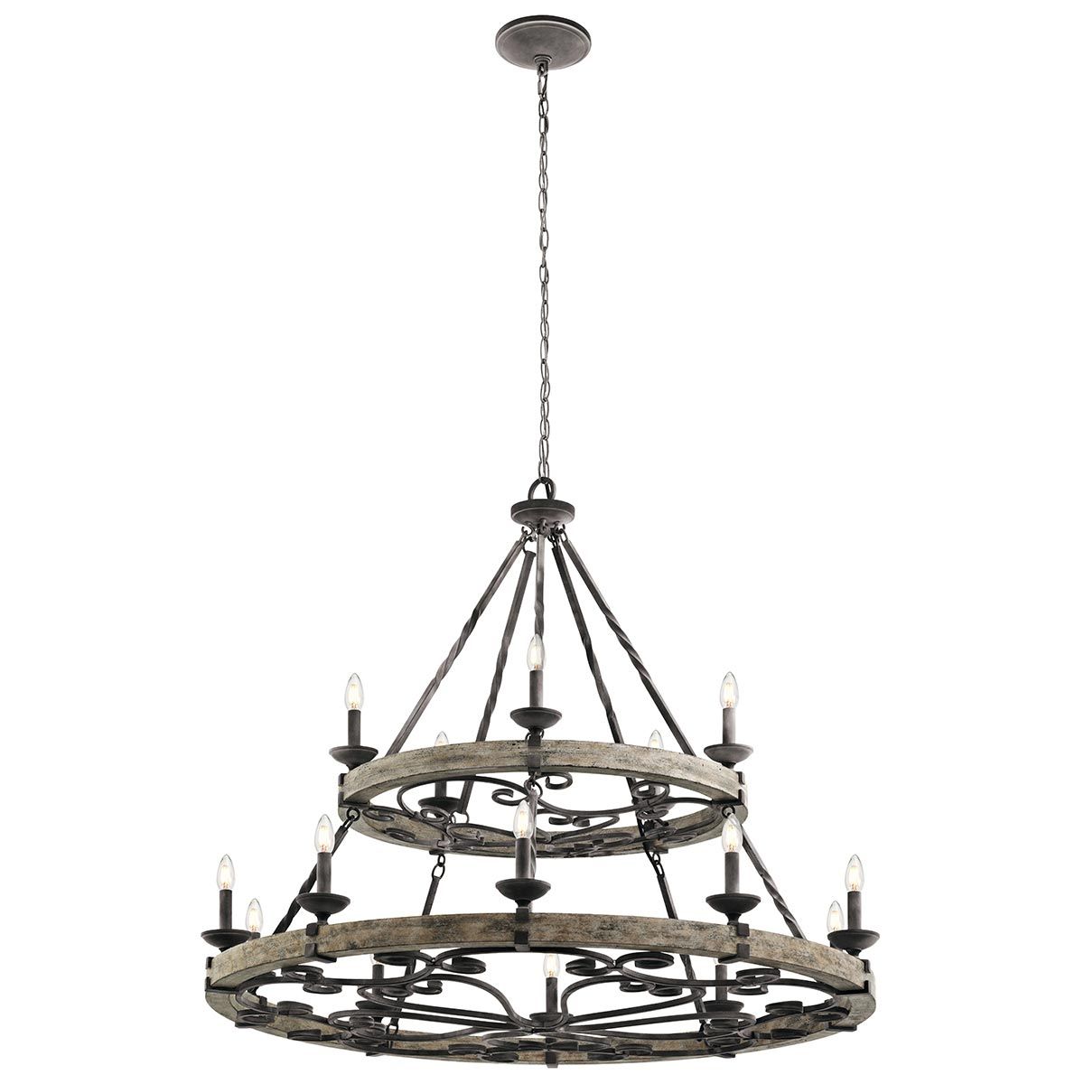 Taulbee 15-Light Weathered Zinc and Wood Chandelier