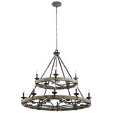 Taulbee 15-Light Weathered Zinc and Wood Chandelier
