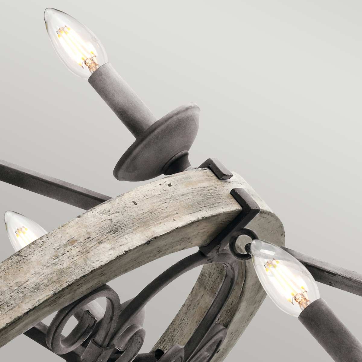 Taulbee 15-Light Weathered Zinc and Wood Chandelier