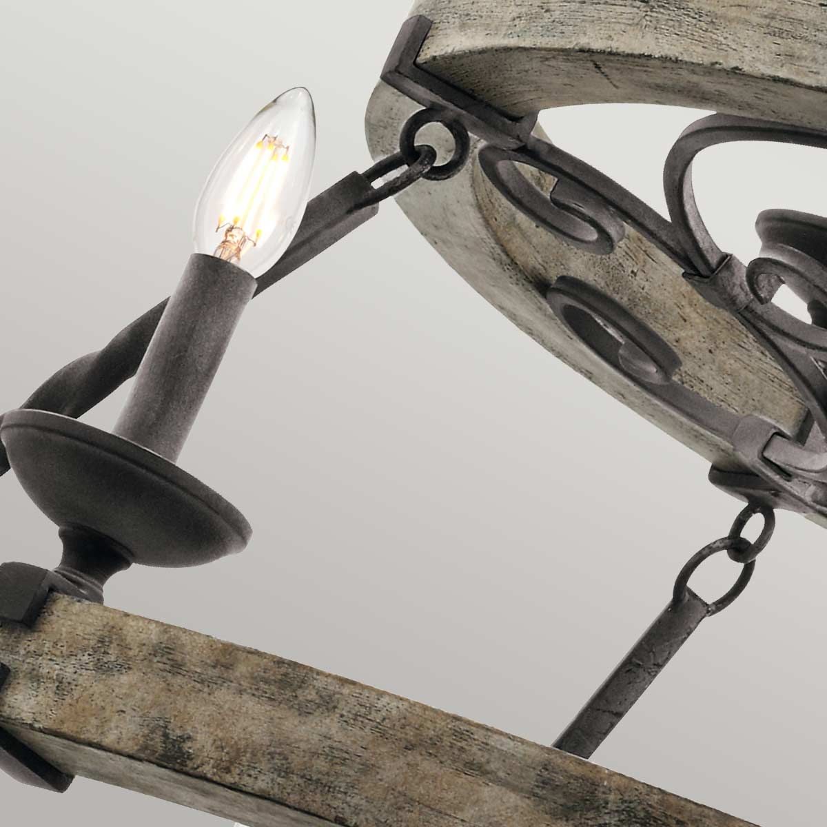 Taulbee 15-Light Weathered Zinc and Wood Chandelier