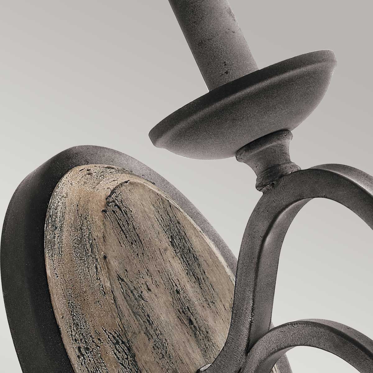 Taulbee Elegant Wall Light in Weathered Zinc and Grey Wood Veneer