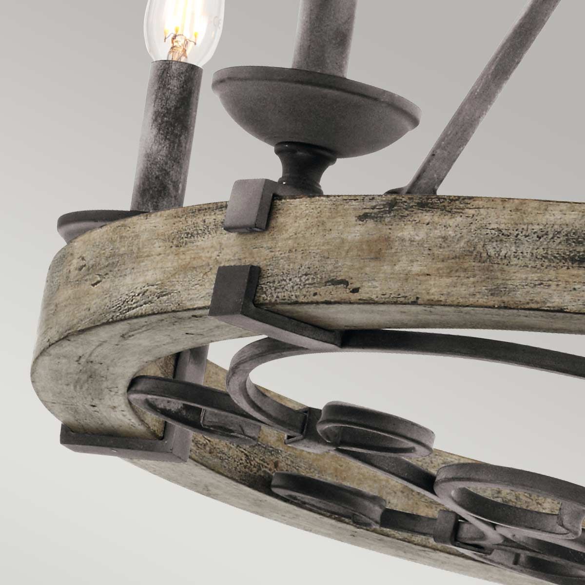 Taulbee Rustic Elegance 6-Light Chandelier in Weathered Zinc and Grey Wood