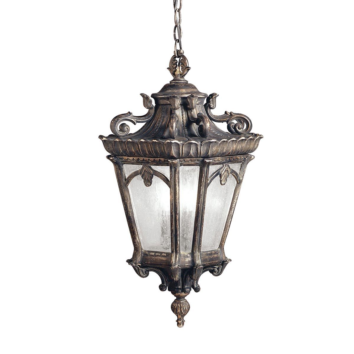 Tournai Gothic Bronze Rustic Pendant Light with Seeded Glass