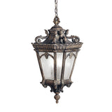 Tournai Gothic Bronze Rustic Pendant Light with Seeded Glass