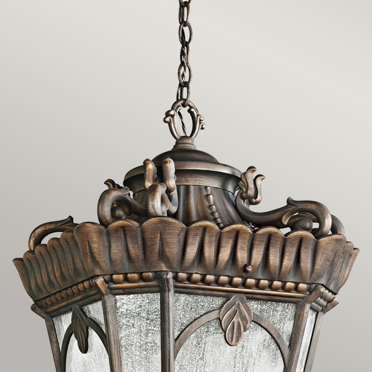 Tournai Gothic Bronze Rustic Pendant Light with Seeded Glass