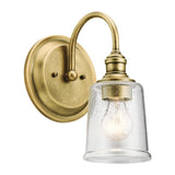 Waverly Vintage Brass Wall Sconce with Seeded Glass