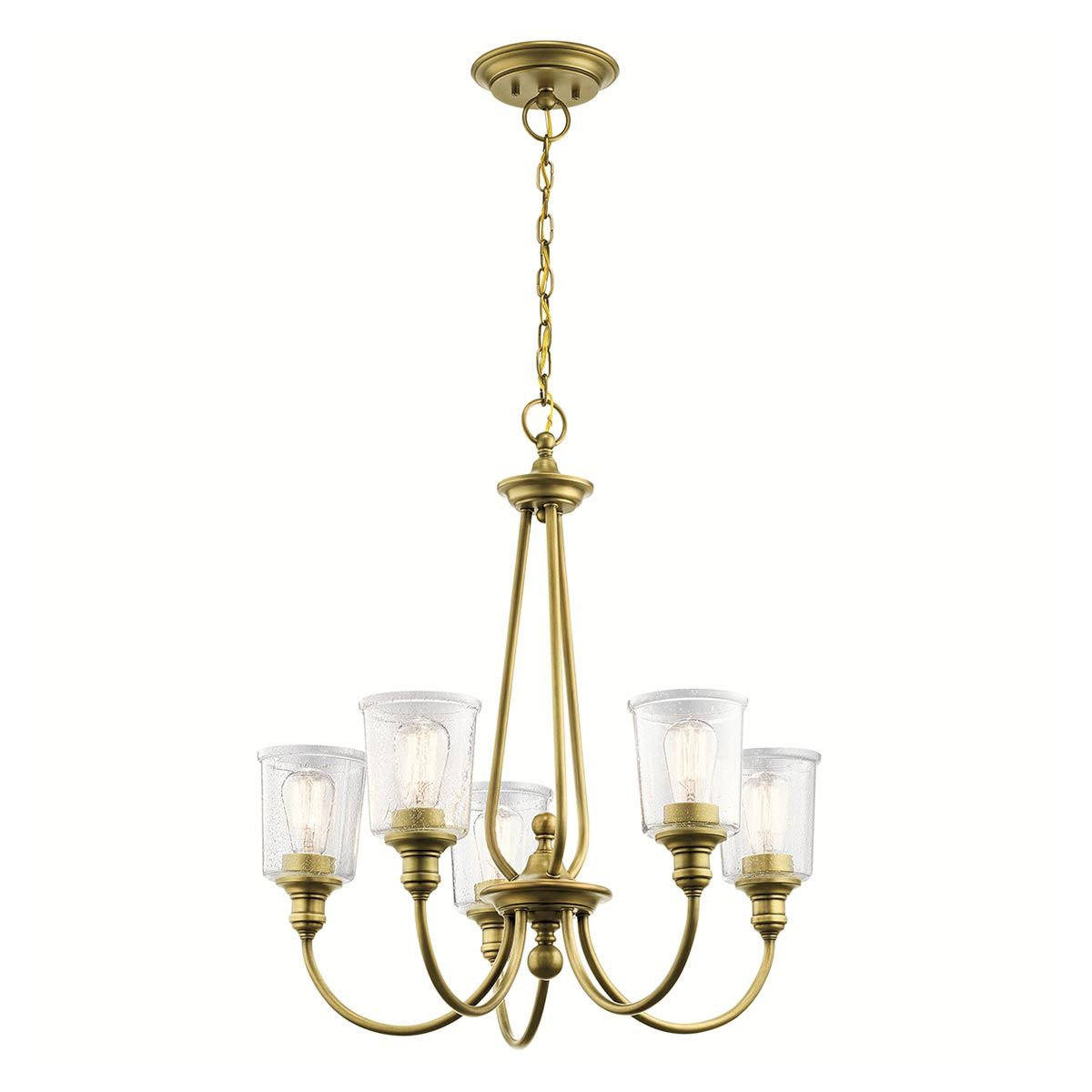 Waverly Radiant Brass Chandelier with Seeded Glass - 5 Light Fixture