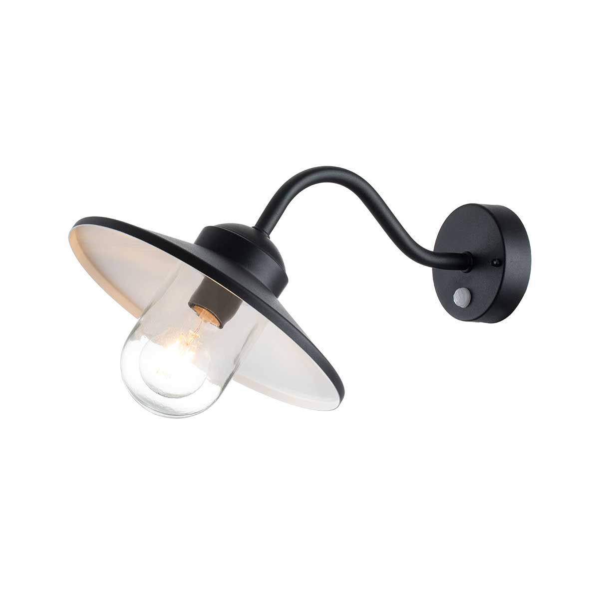 Klampenborg Black Swan Neck Outdoor Wall Lantern with Motion Sensor