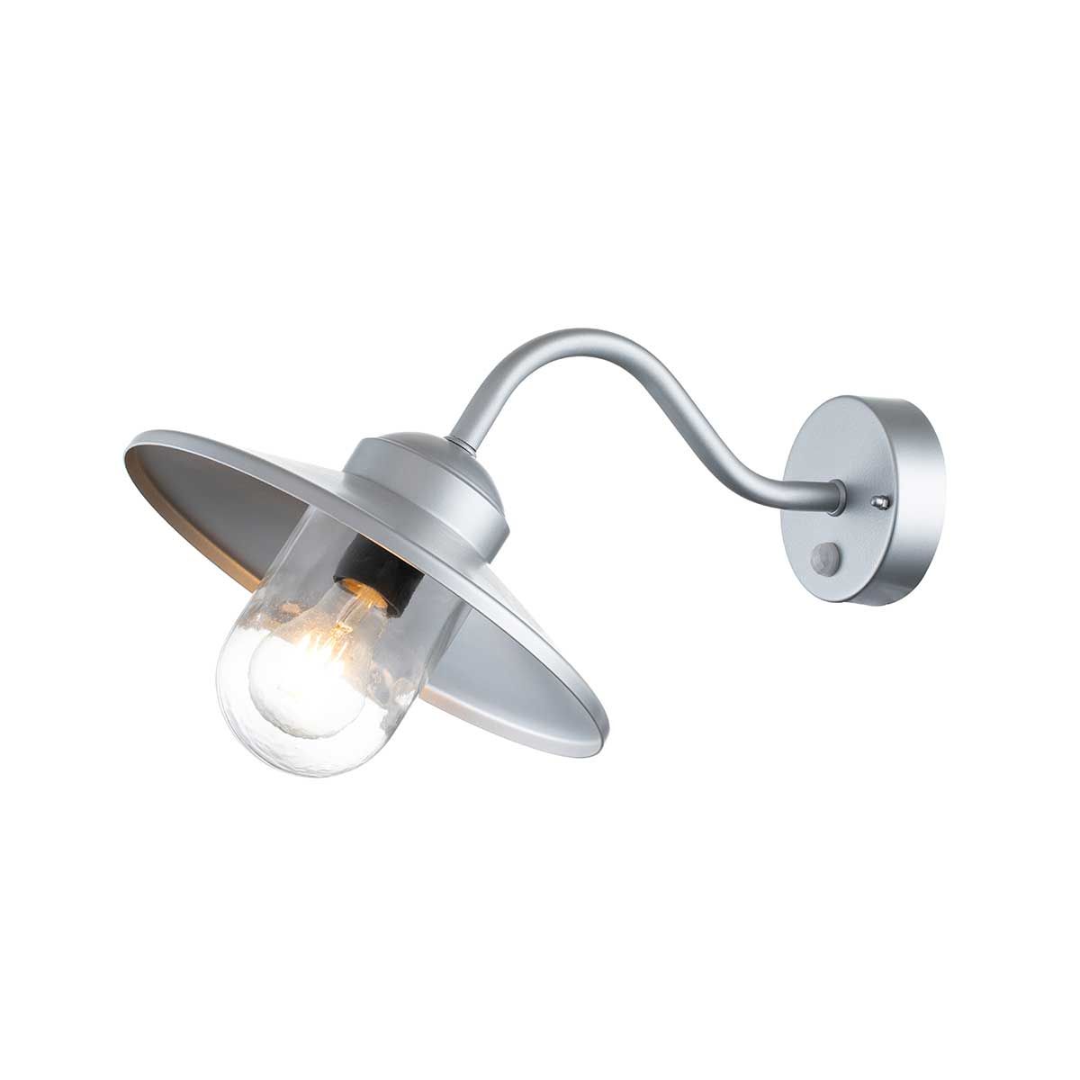 Klampenborg Silver Swan Neck Wall Lantern with PIR Sensor