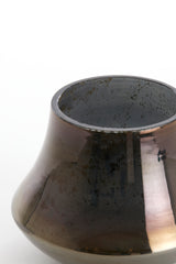 Smoked Glass Vase with Stone Finish -  Ø18x13.5 cm Domi Collection