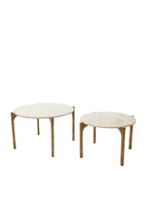 Set of 2 Elegant Kanae Coffee Tables in Travertine Sand and Antique Bronze