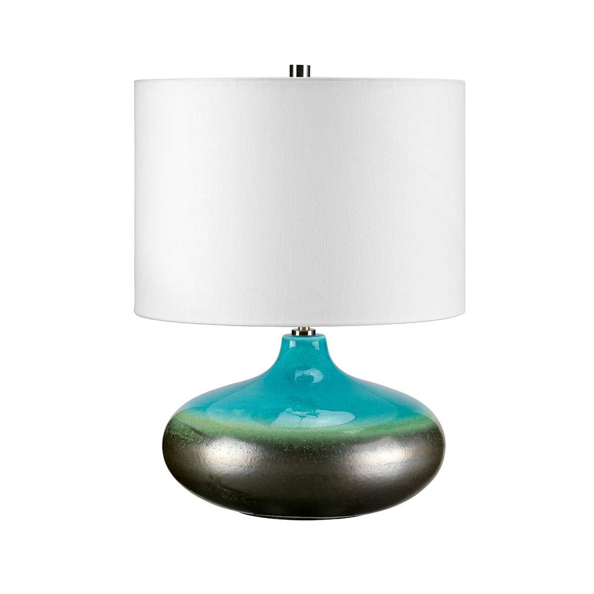 Laguna Turquoise & Graphite Glazed Table Lamp with Cream Linen Shade