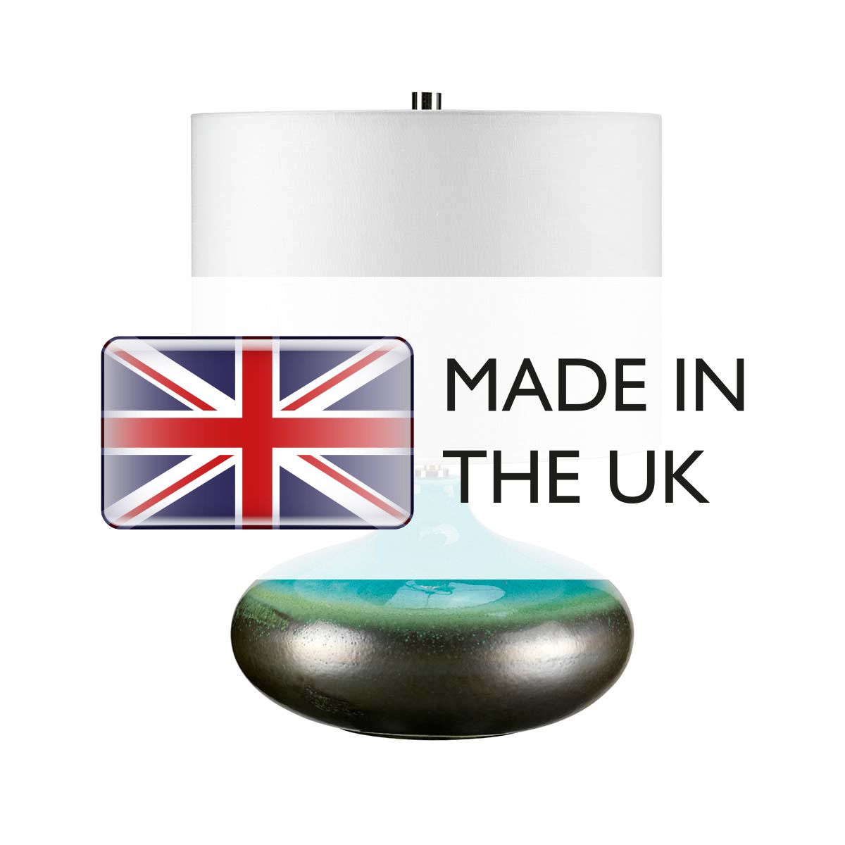 Laguna Turquoise & Graphite Glazed Table Lamp with Cream Linen Shade