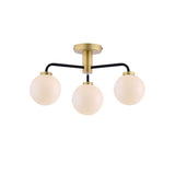 Lainey 3 Light Semi-Flush Matt Black and Antique Brass With Opal Glass