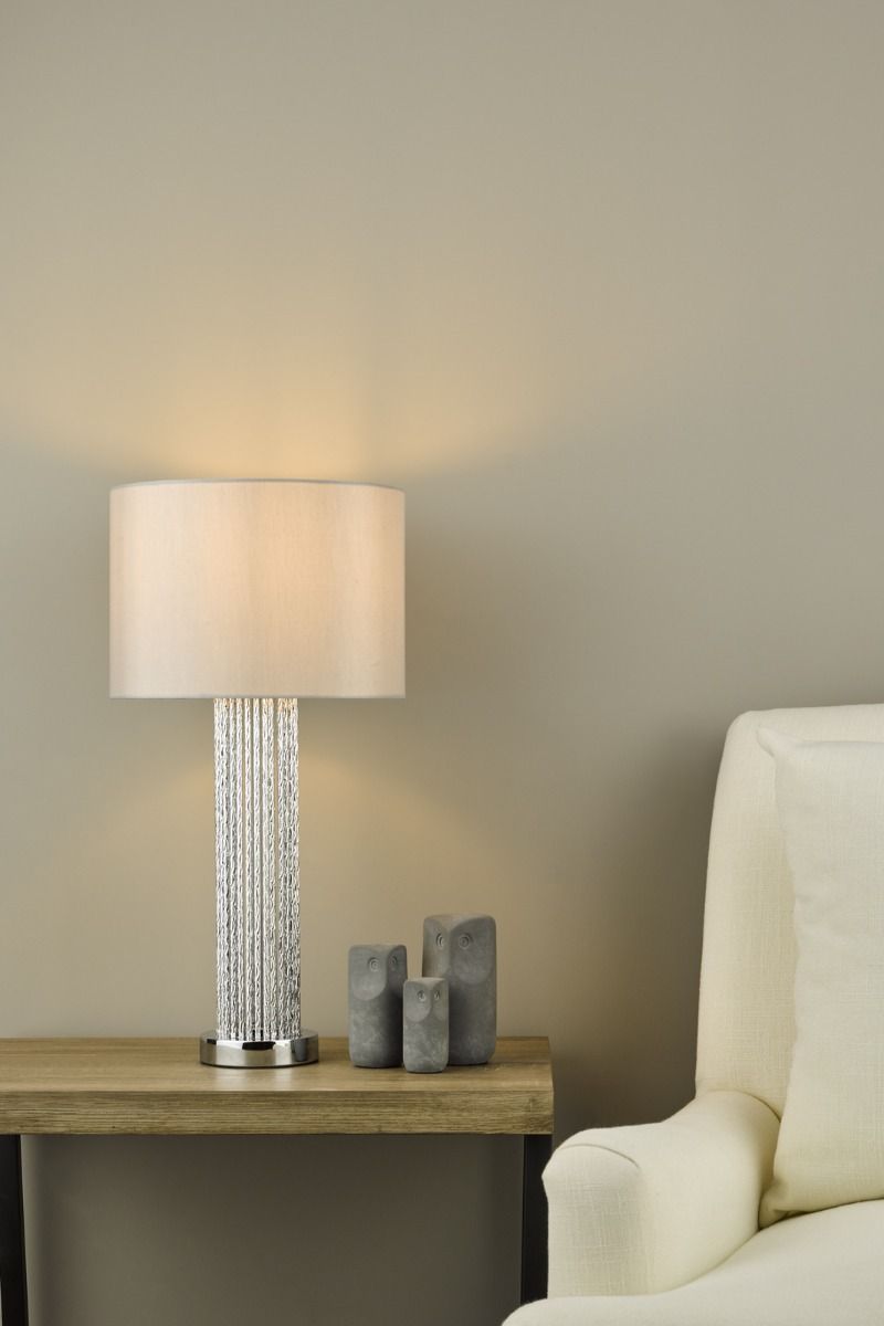 Lazio Table Lamp Polished Chrome Silver Rod With Faux Silk Shade