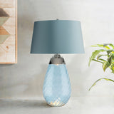 Lena 2 Light Large Table Lamp with Blue-Tinted Glass and Duck Egg Blue Shade