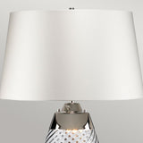 Lena Dual-Lit Blue-Tinted Glass Table Lamp with Off-White Shade