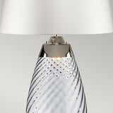 Lena Dual-Lit Blue-Tinted Glass Table Lamp with Off-White Shade