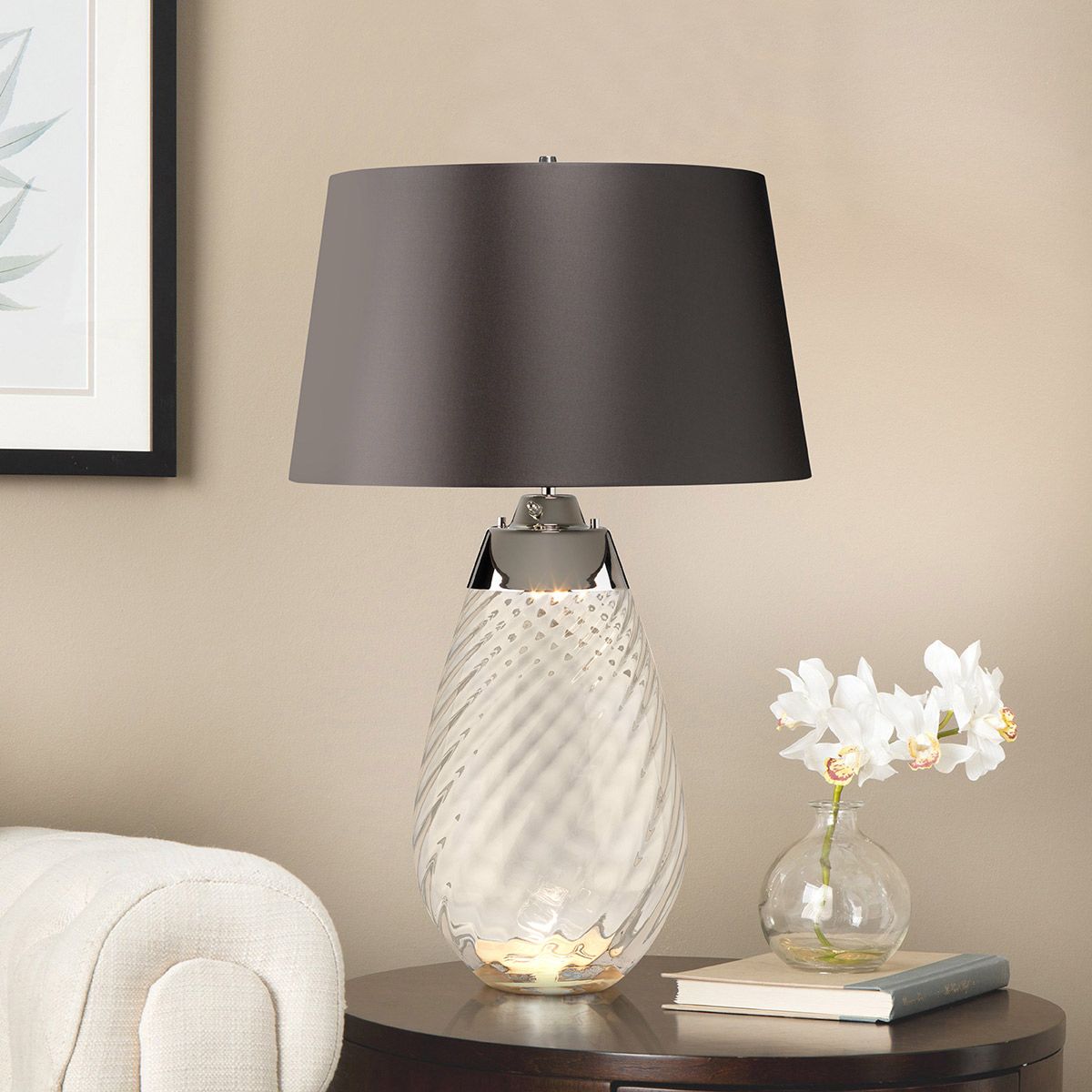 Lena Dual-Lit Large Smoke Glass and Slate Table Lamp