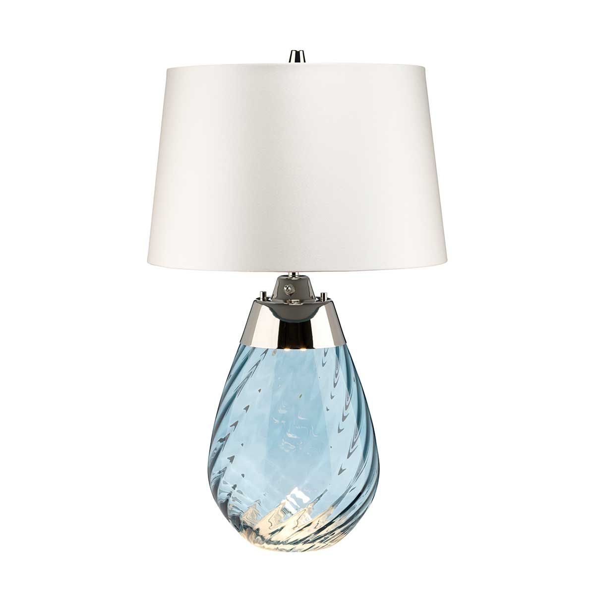 Lena Dual-Lit Blue-Tinted Glass Table Lamp with Off-White Shade