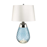 Lena Dual-Lit Blue-Tinted Glass Table Lamp with Off-White Shade